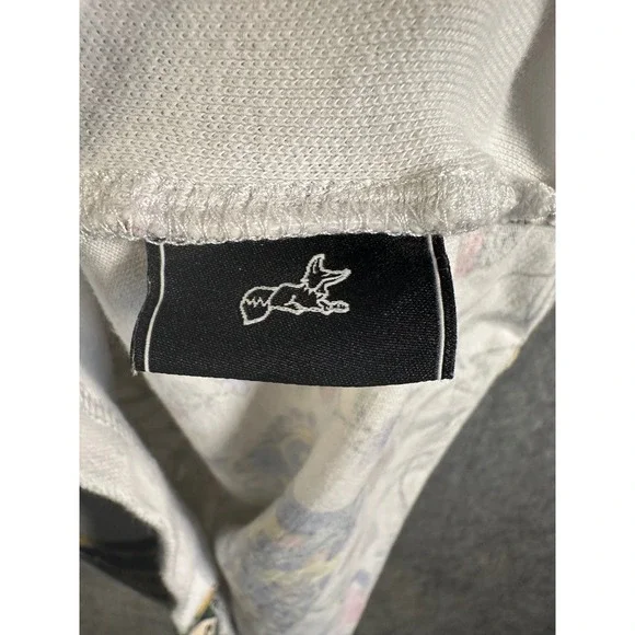 AKOO Mens White Tile Print Split Design Short Sleeve Polo Shirt Medium - Picture 6 of 9